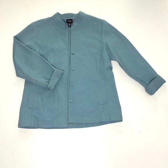 Eileen Fisher Light Blue Cotton Lightweight Jacket Nehru Collar M - Picture 2 of 8